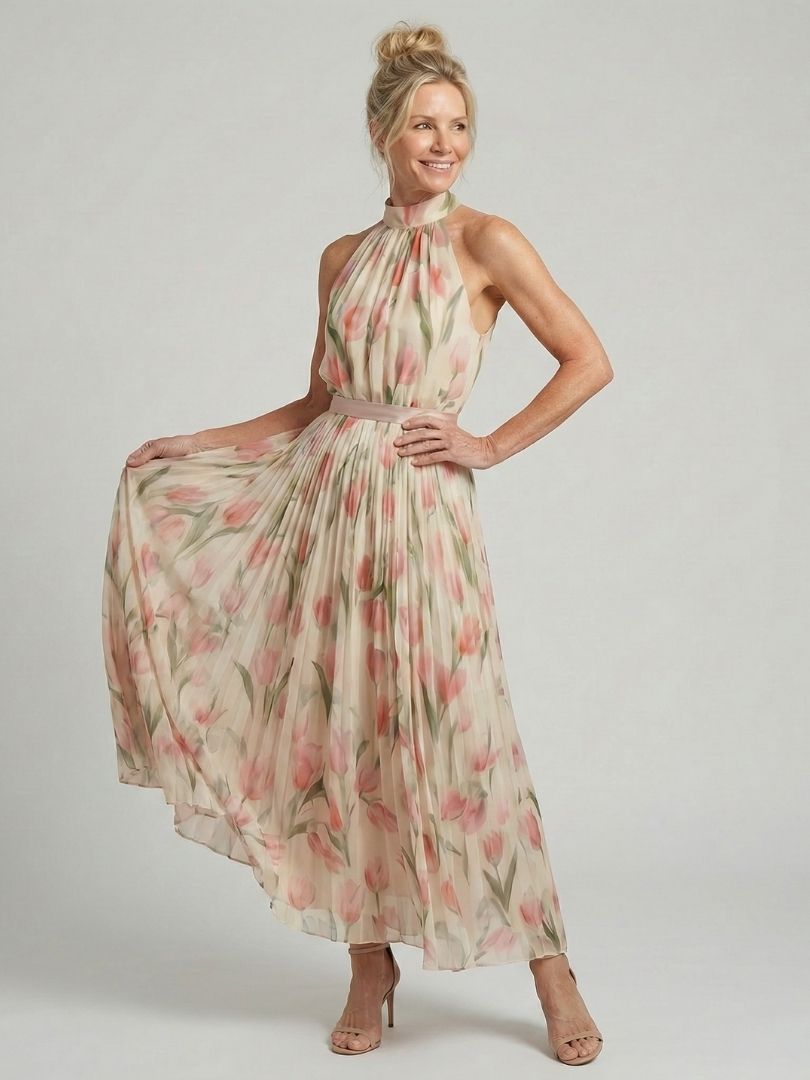 Aurelle | Vestido Midi Halter con Estampado Floral