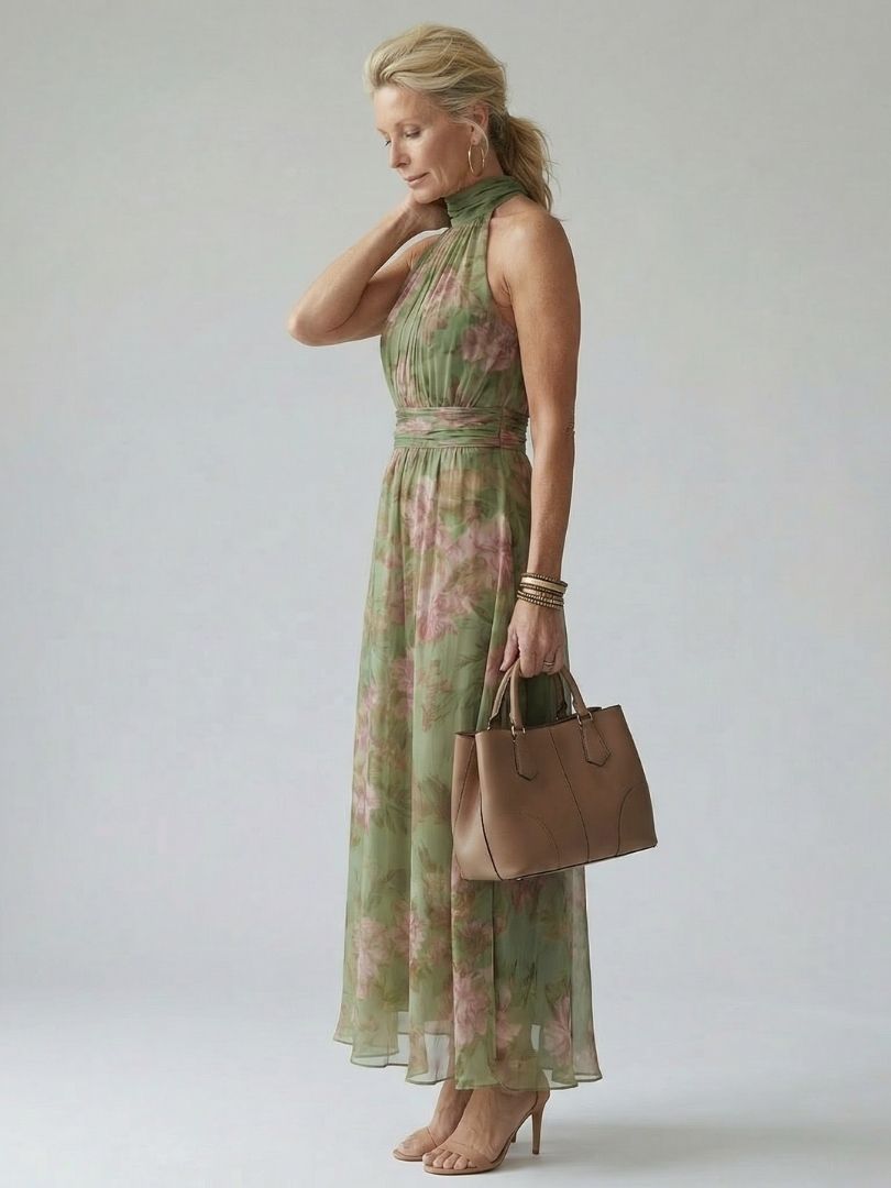 Mirelle | Vestido Midi Halter Plisado