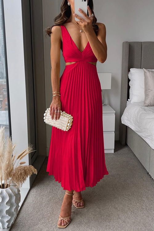 Nadina | Vestido Midi Plisado con Escote en V