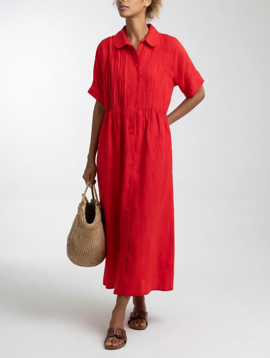 Clara | Vestido Midi de Algodón 100% con Plisado