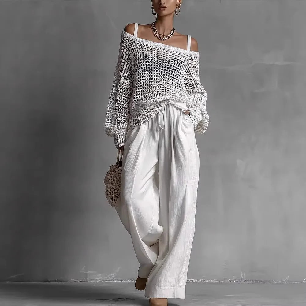 Elara | Conjunto de Punto Crochet y Pantalón Fluido