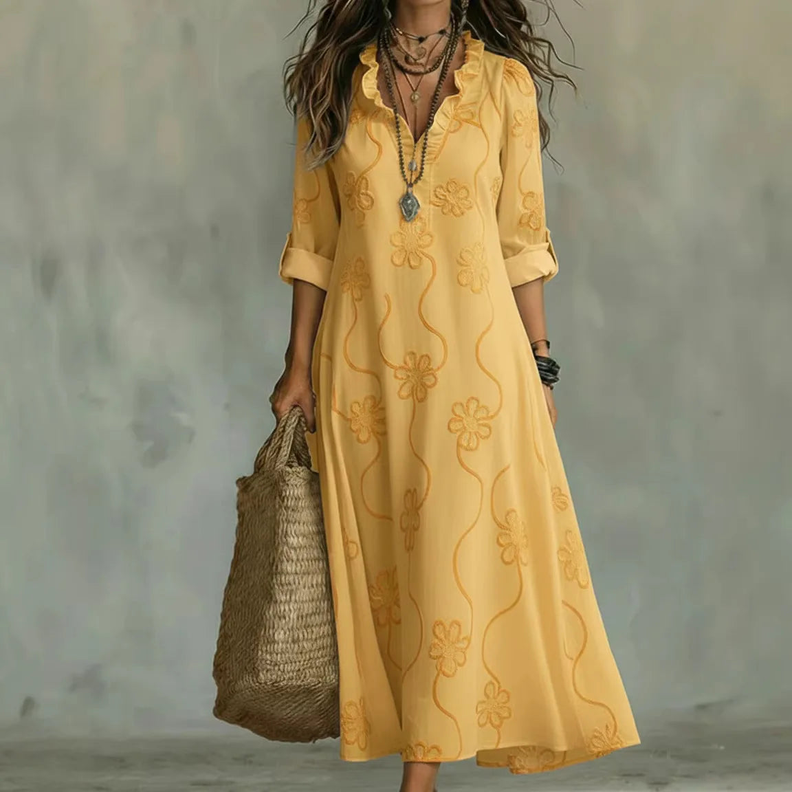 Girasol | Vestido Largo con Estampado Floral