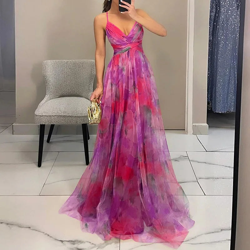 Giselle | Vestido Maxi Floral en Chifón con Tirantes