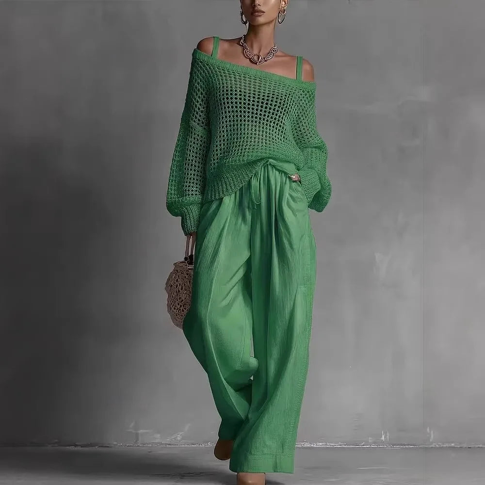 Elara | Conjunto de Punto Crochet y Pantalón Fluido