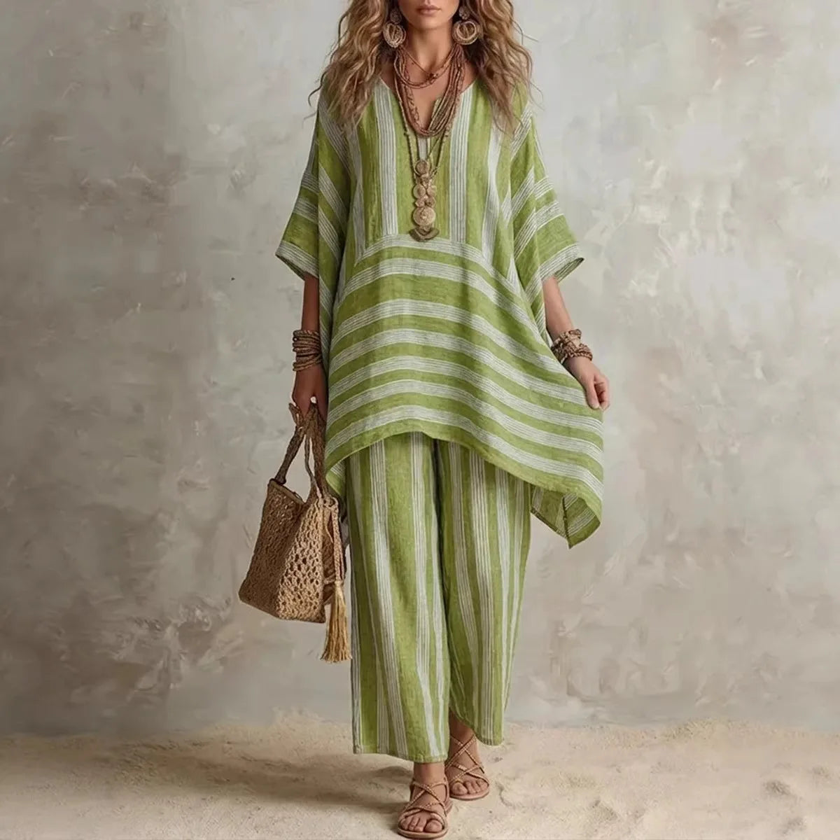 Brisa | Dos Piezas de Lino a Rayas con Top Oversize