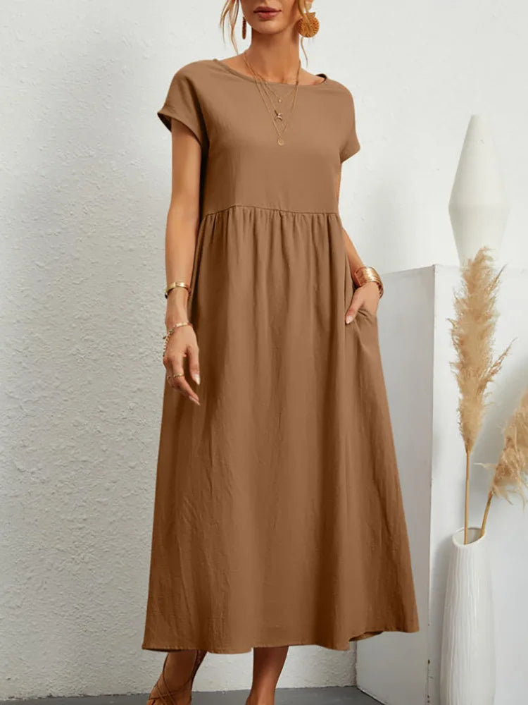Lena | Vestido largo de lino para mujer con corte imperio y bolsillos laterales