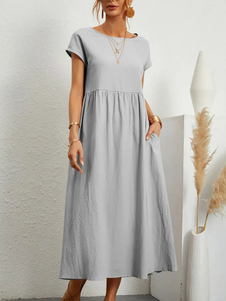 Lena | Vestido largo de lino para mujer con corte imperio y bolsillos laterales