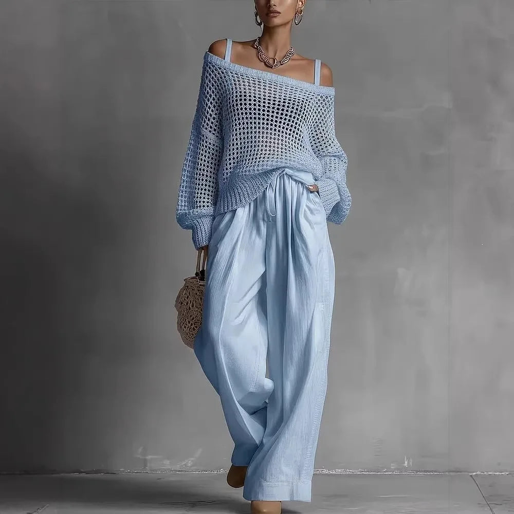 Elara | Conjunto de Punto Crochet y Pantalón Fluido