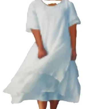 Perla | Vestido Maxi de Lino con Falda en Capas y Manga Corta