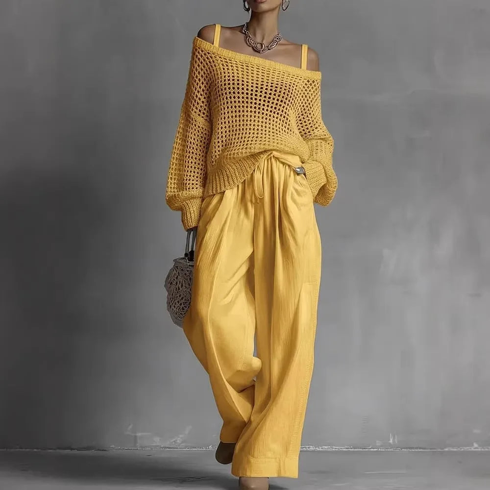 Elara | Conjunto de Punto Crochet y Pantalón Fluido