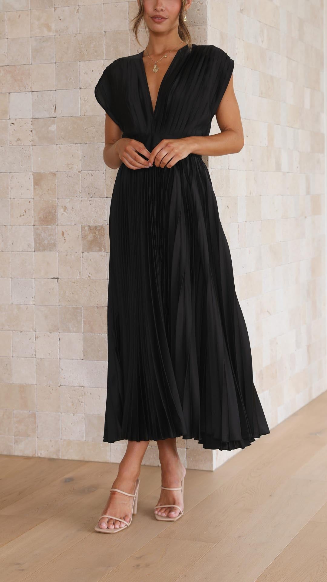 Isla | Vestido Midi Plisado con Escote en V