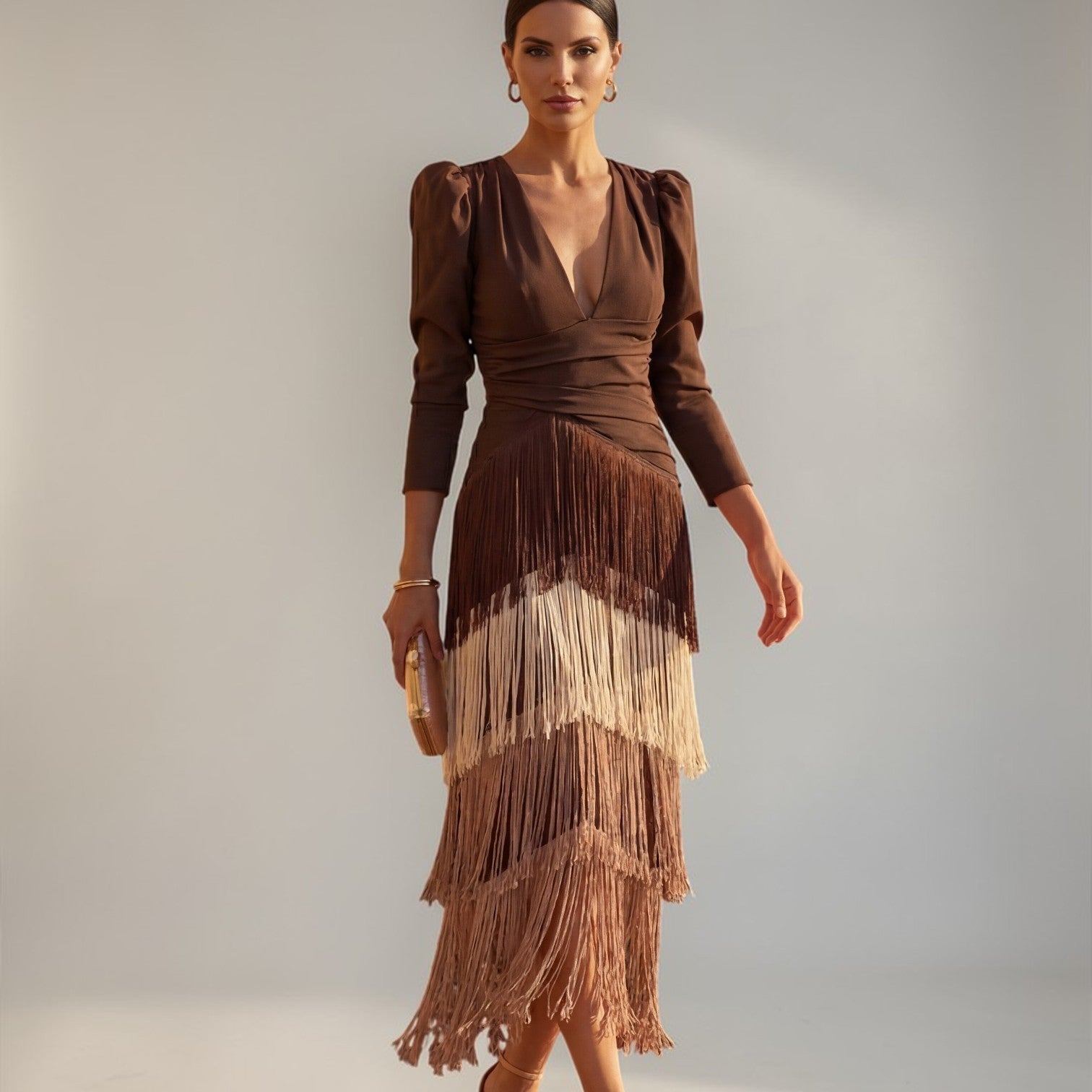 Sofía | Vestido Midi con Flecos en Degradé