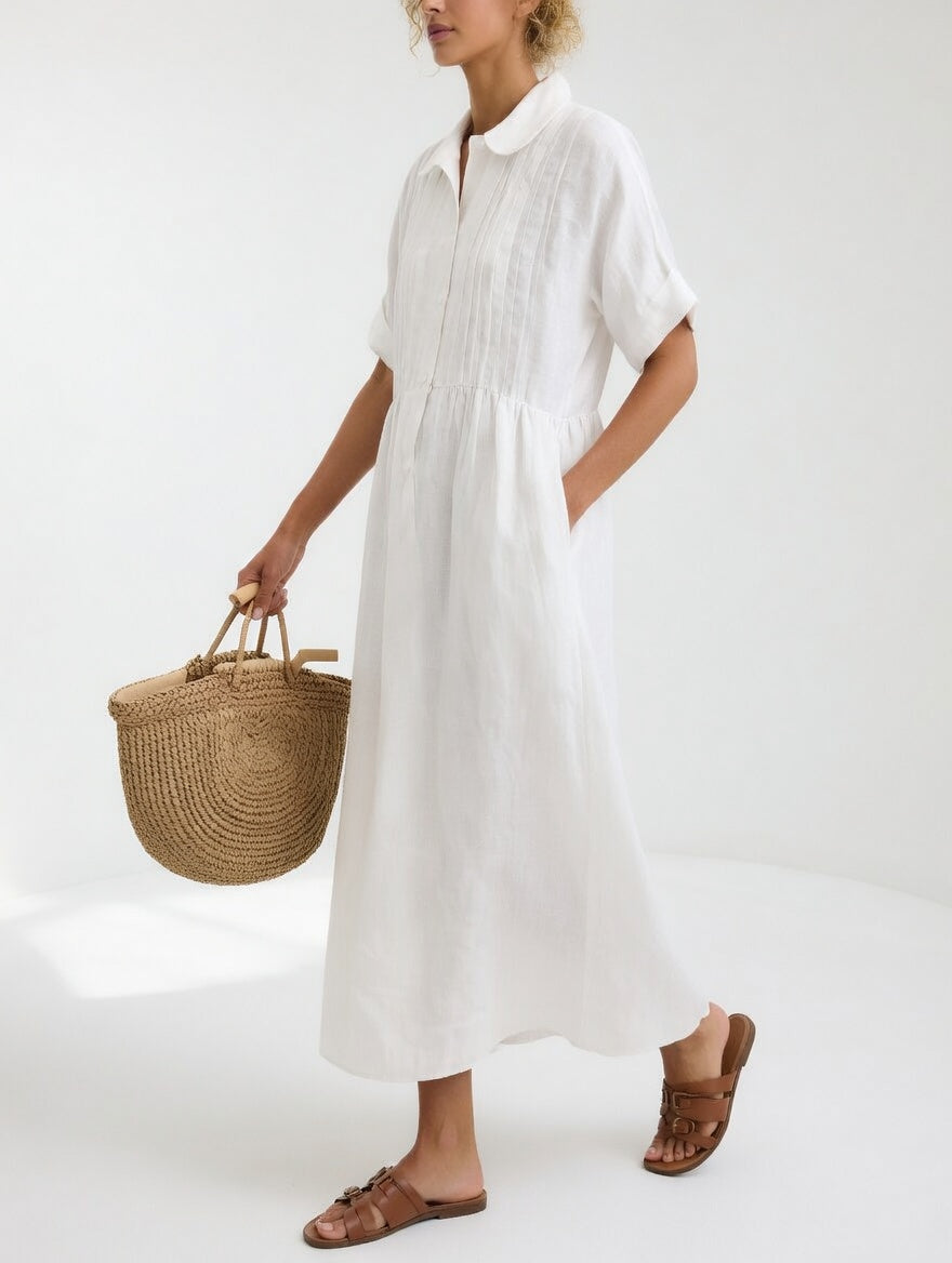 Clara | Vestido Midi de Algodón 100% con Plisado