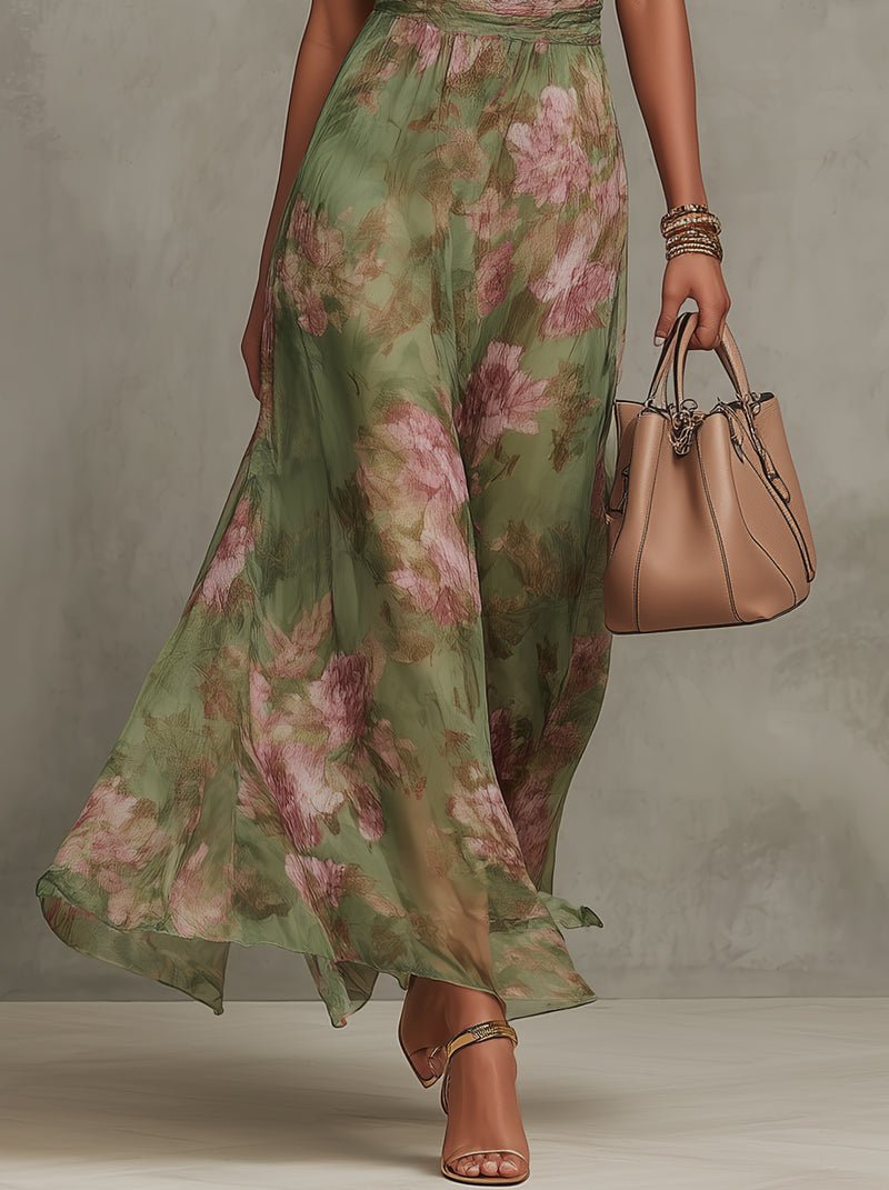 Livia | Vestido Maxi Halter Floral en Chifón