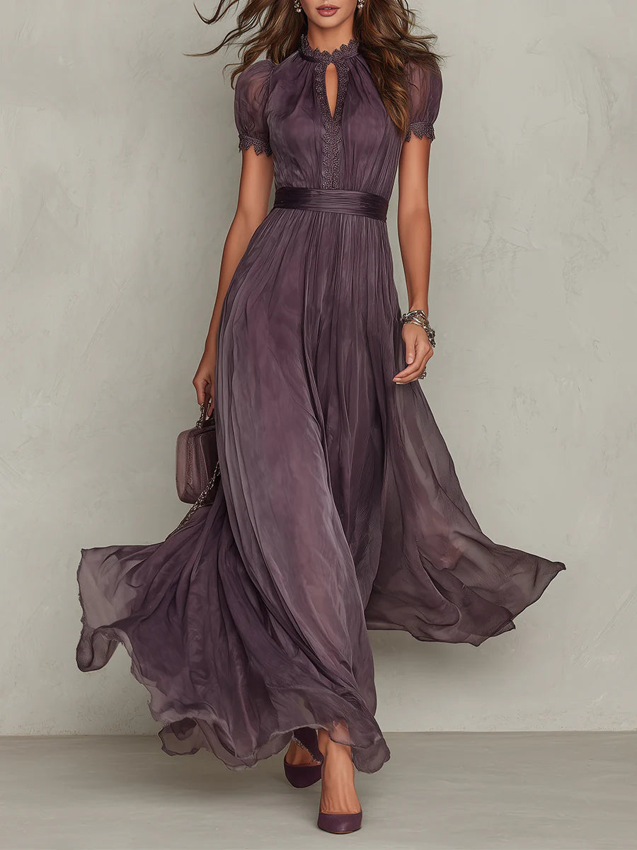 Ashley | Vestido Maxi en Chifón con Detalle de Encaje