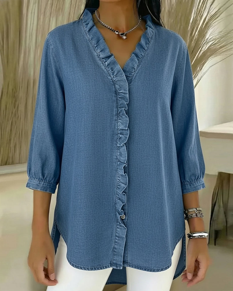 Elvaria | Elegante blusa con detalles de volantes
