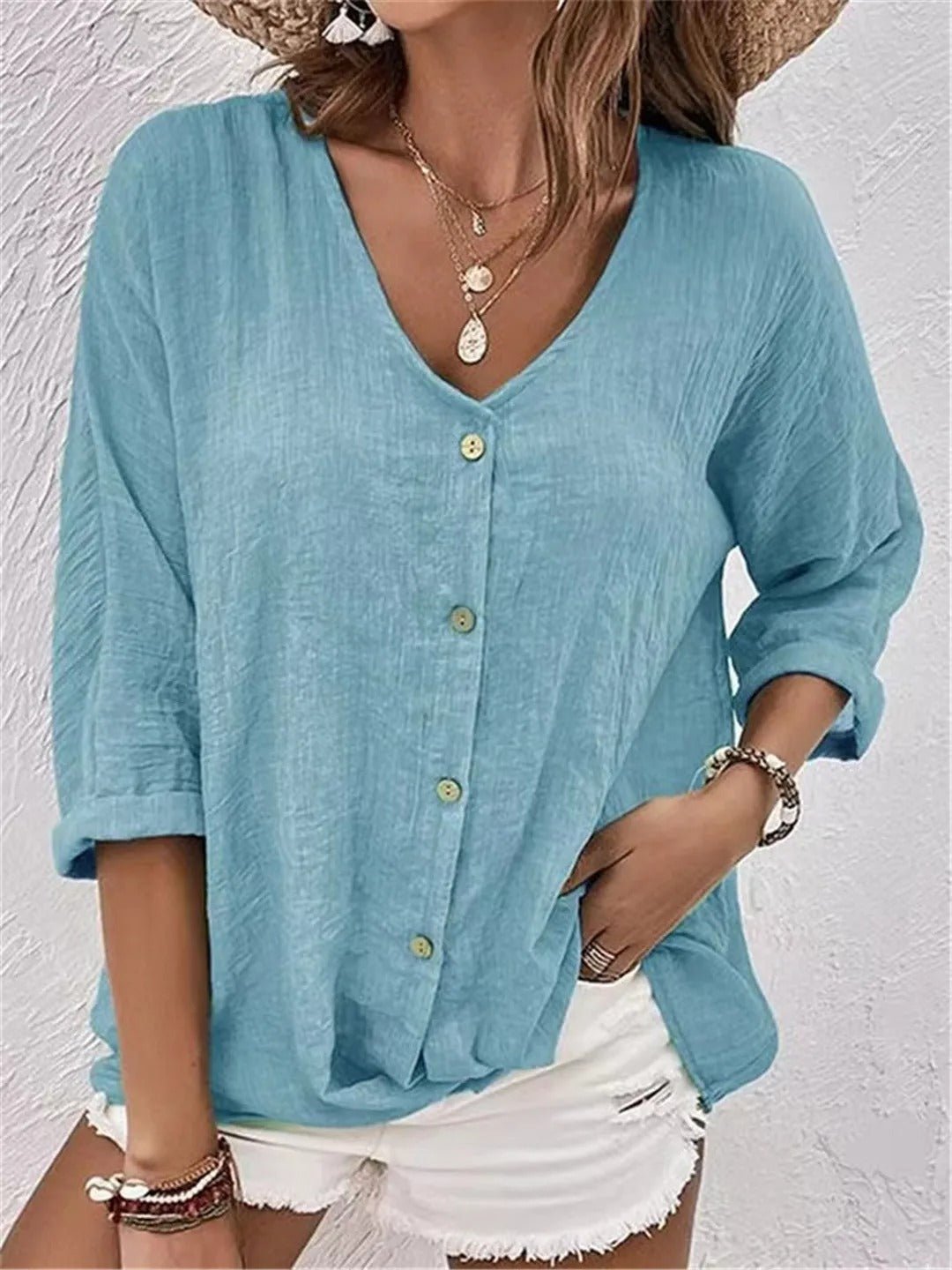 Fayo | Blusa Holgada con Escote en V y Botones