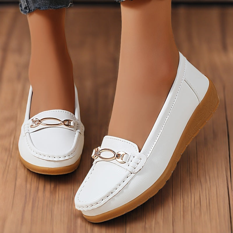 Bianca | Dames Leren Loafer met Gouden Ketting Detail en Comfort Zool