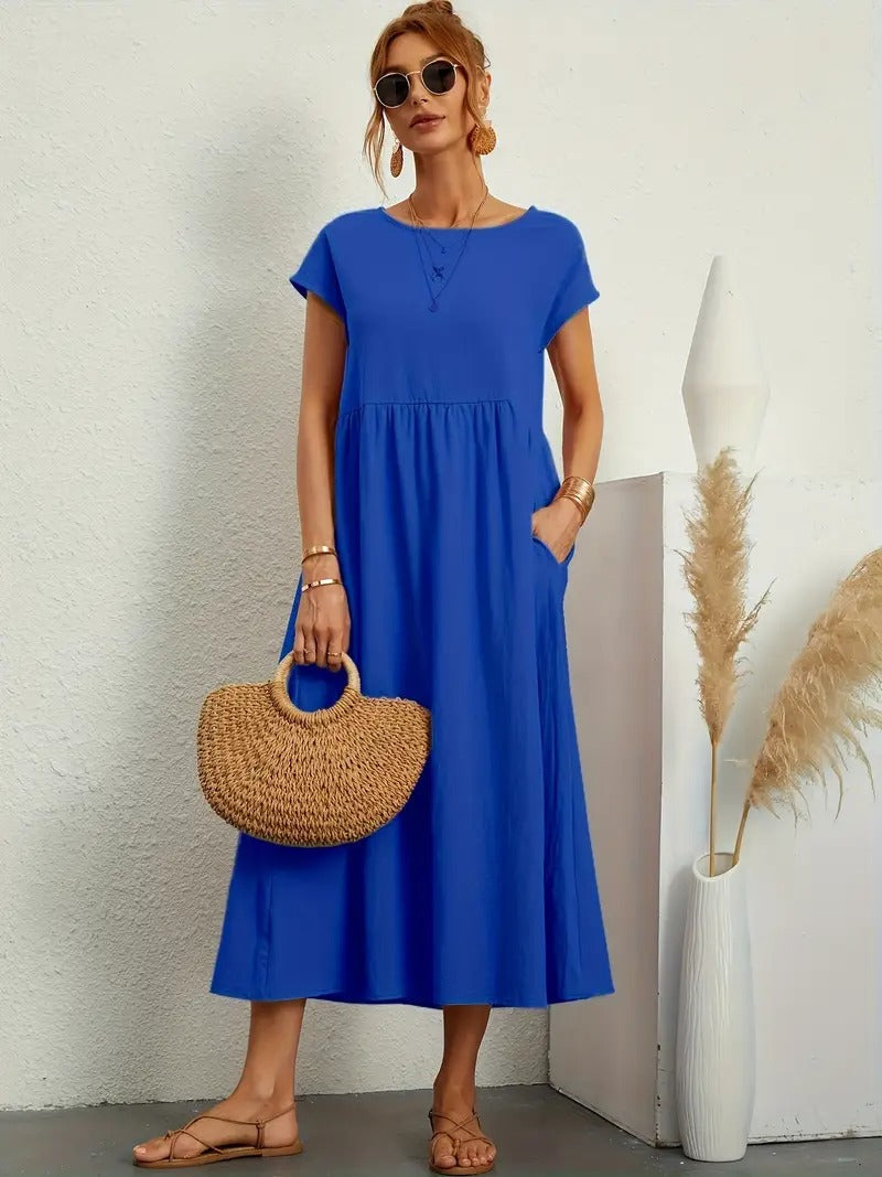 Olive | Vestido largo de mujer con corte imperio y bolsillos laterales
