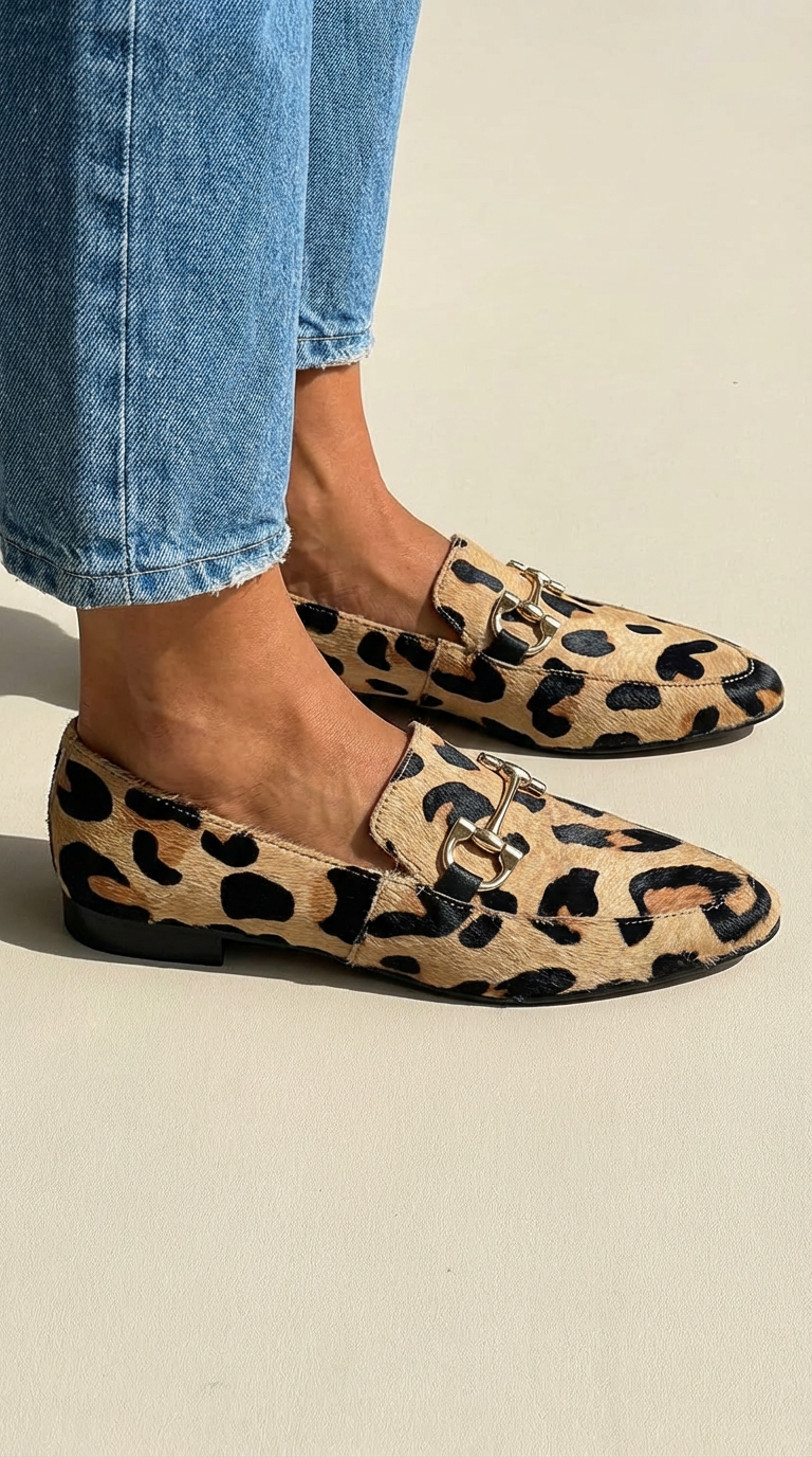 Eloise | Mocasín Plano con Estampado Leopardo y Hebilla Dorada