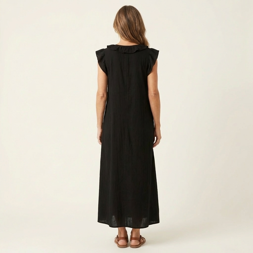 Bruma | Vestido Largo con Volantes y Escote en Pico