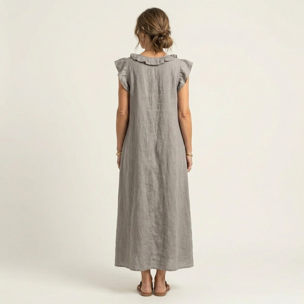 Bruma | Vestido Largo con Volantes y Escote en Pico
