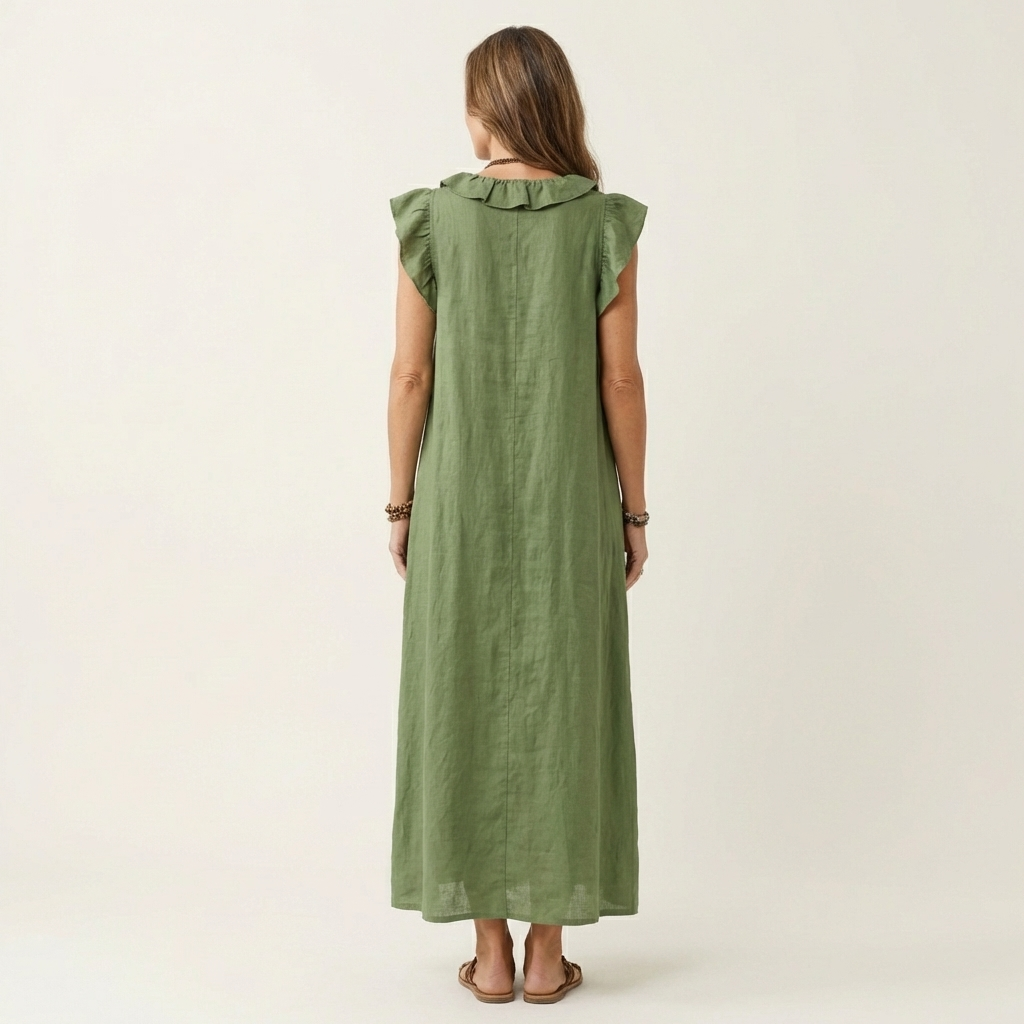 Bruma | Vestido Largo con Volantes y Escote en Pico