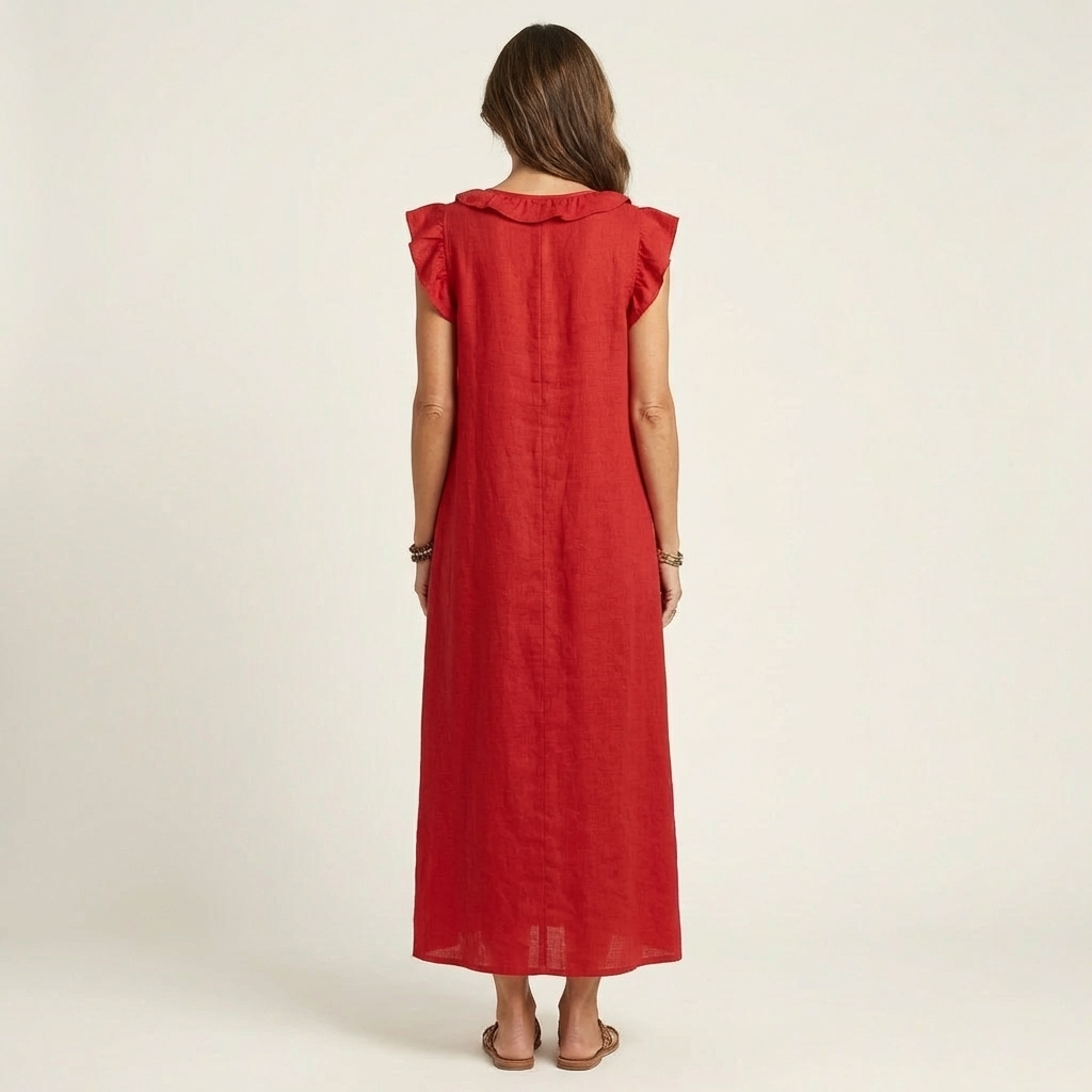 Bruma | Vestido Largo con Volantes y Escote en Pico