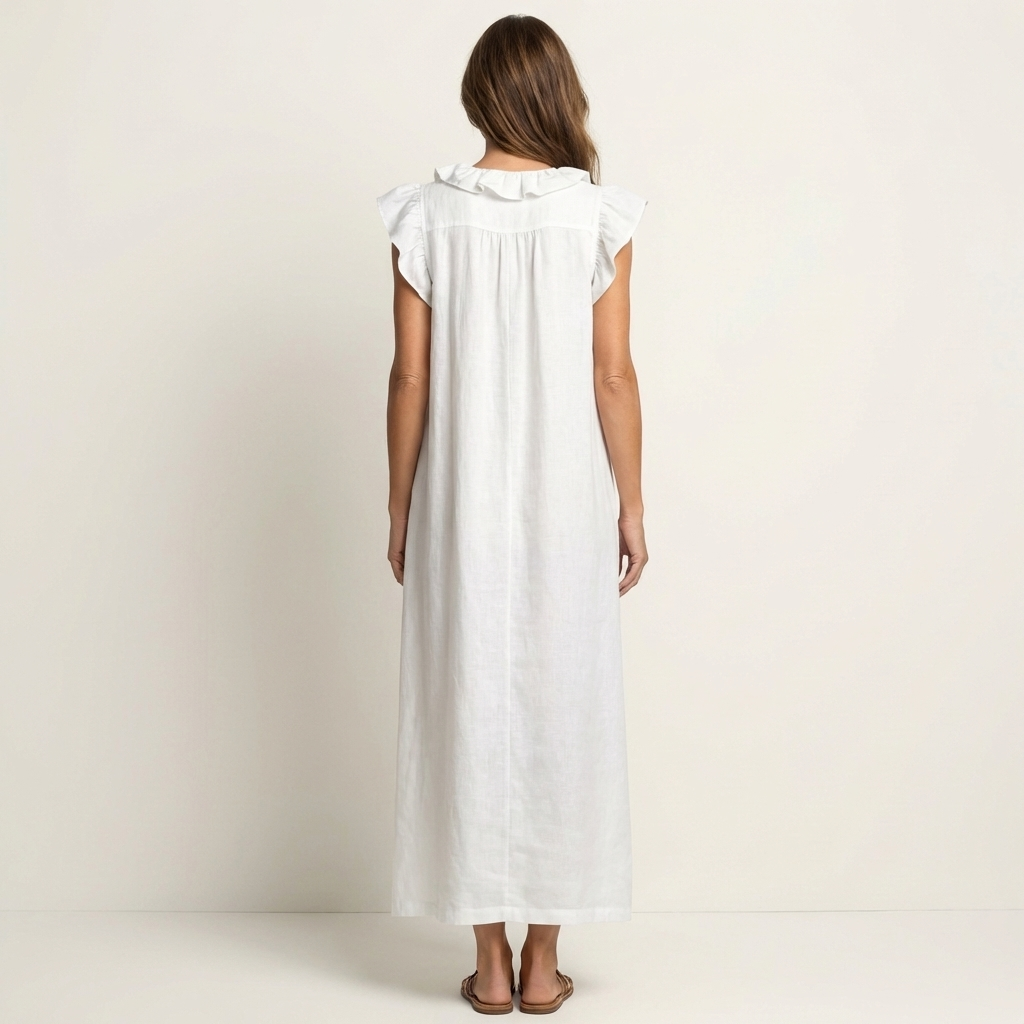 Bruma | Vestido Largo con Volantes y Escote en Pico