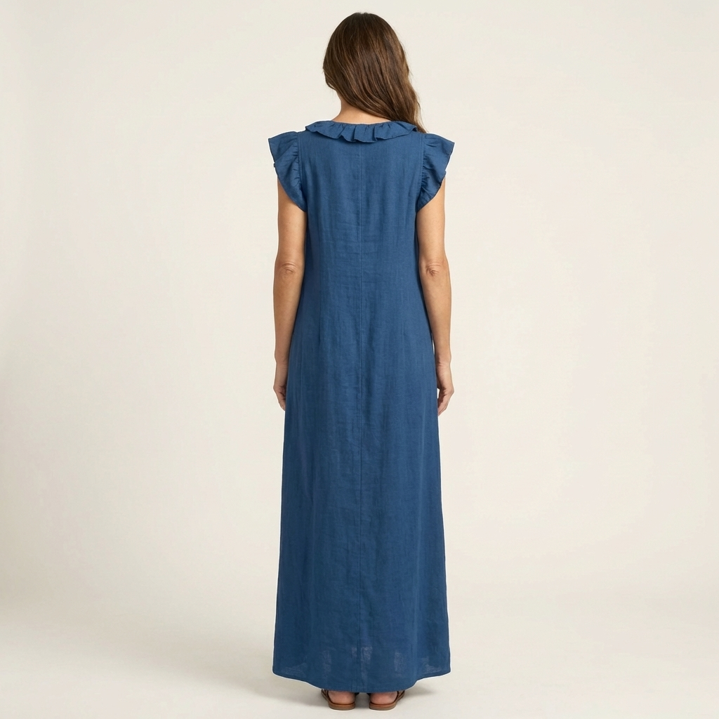 Bruma | Vestido Largo con Volantes y Escote en Pico