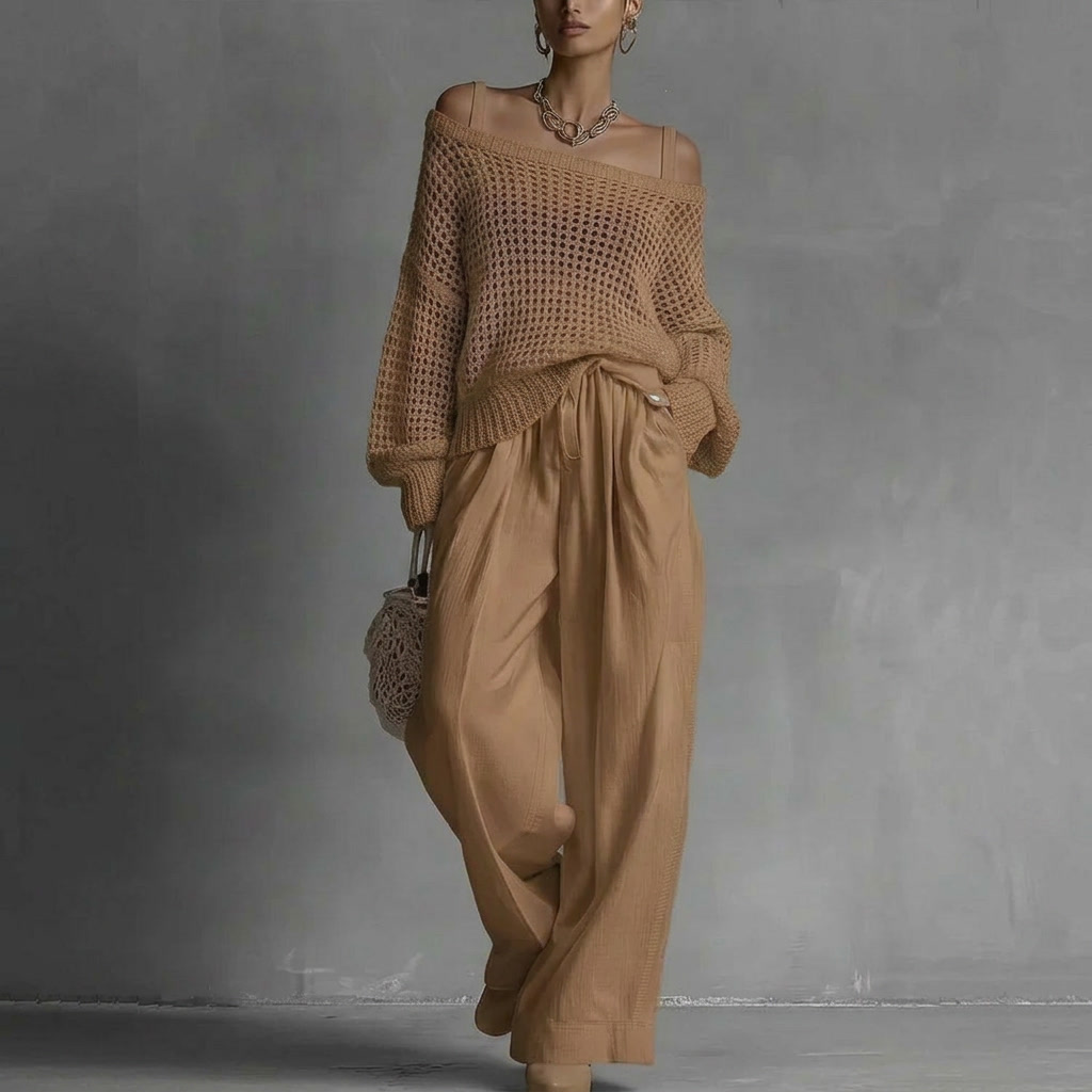 Elara | Conjunto de Punto Crochet y Pantalón Fluido