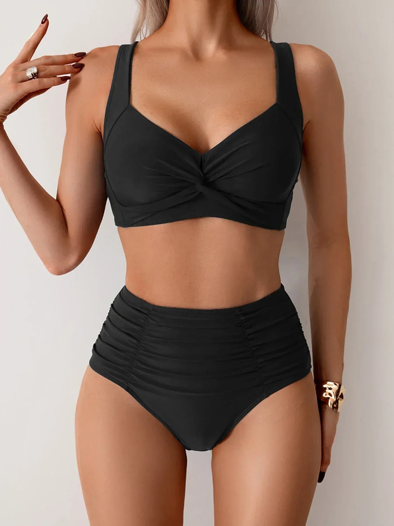 Soleil | Bikini de Talle Alto con Top Cruzado y Braguita Fruncida