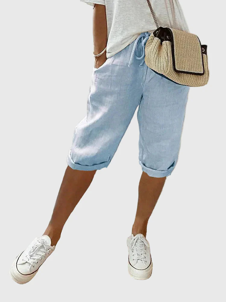 Grace | Pantalón Capri de Algodón y Lino con Cinturilla Elástica