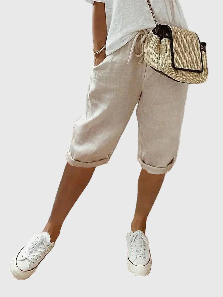 Grace | Pantalón Capri de Algodón y Lino con Cinturilla Elástica