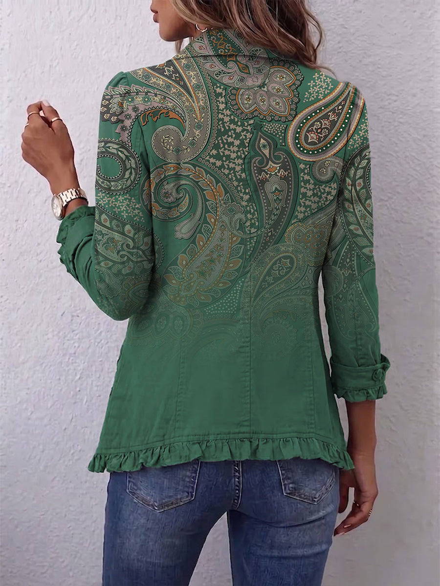 Jacinta | Chaqueta de Cachemira Verde con Volantes