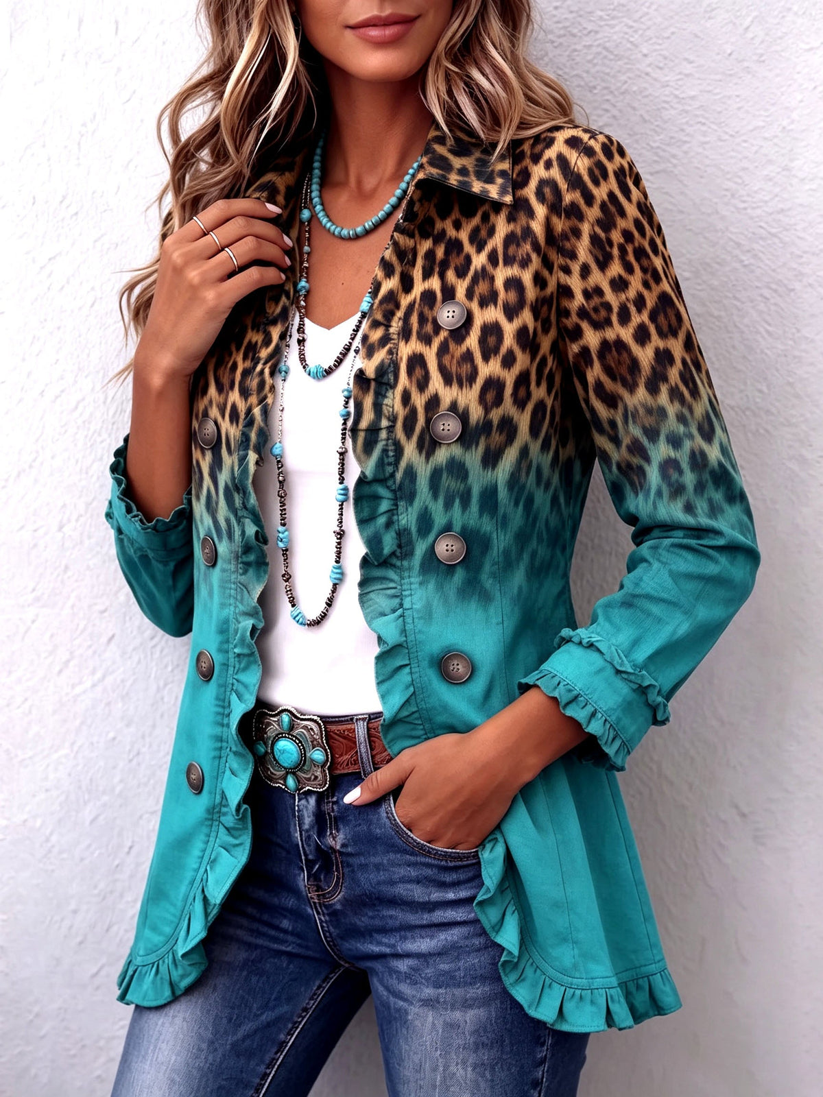 Mercedes | Chaqueta Leopardo Degradado con Volantes