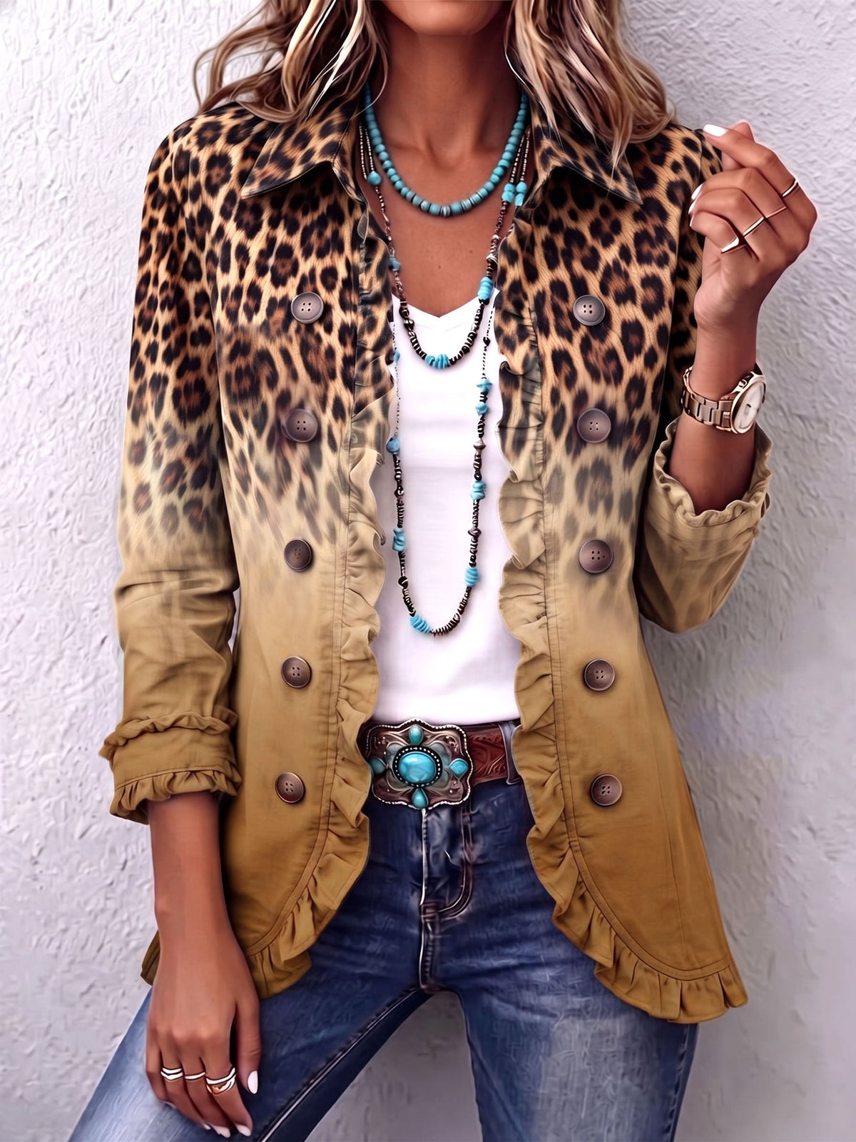 Mercedes | Chaqueta Leopardo Degradado con Volantes