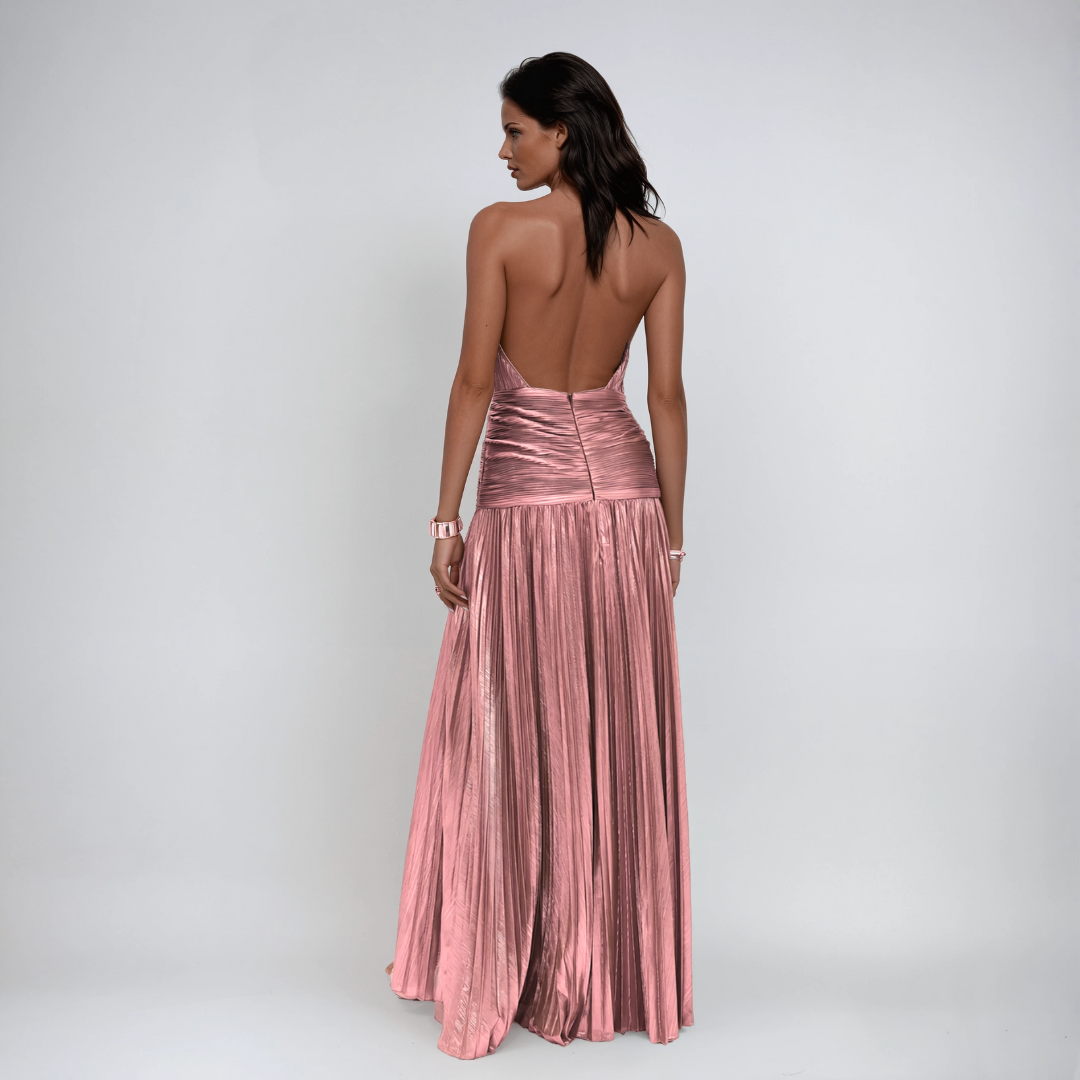 Emma | Vestido Maxi Plisado con Escote Halter