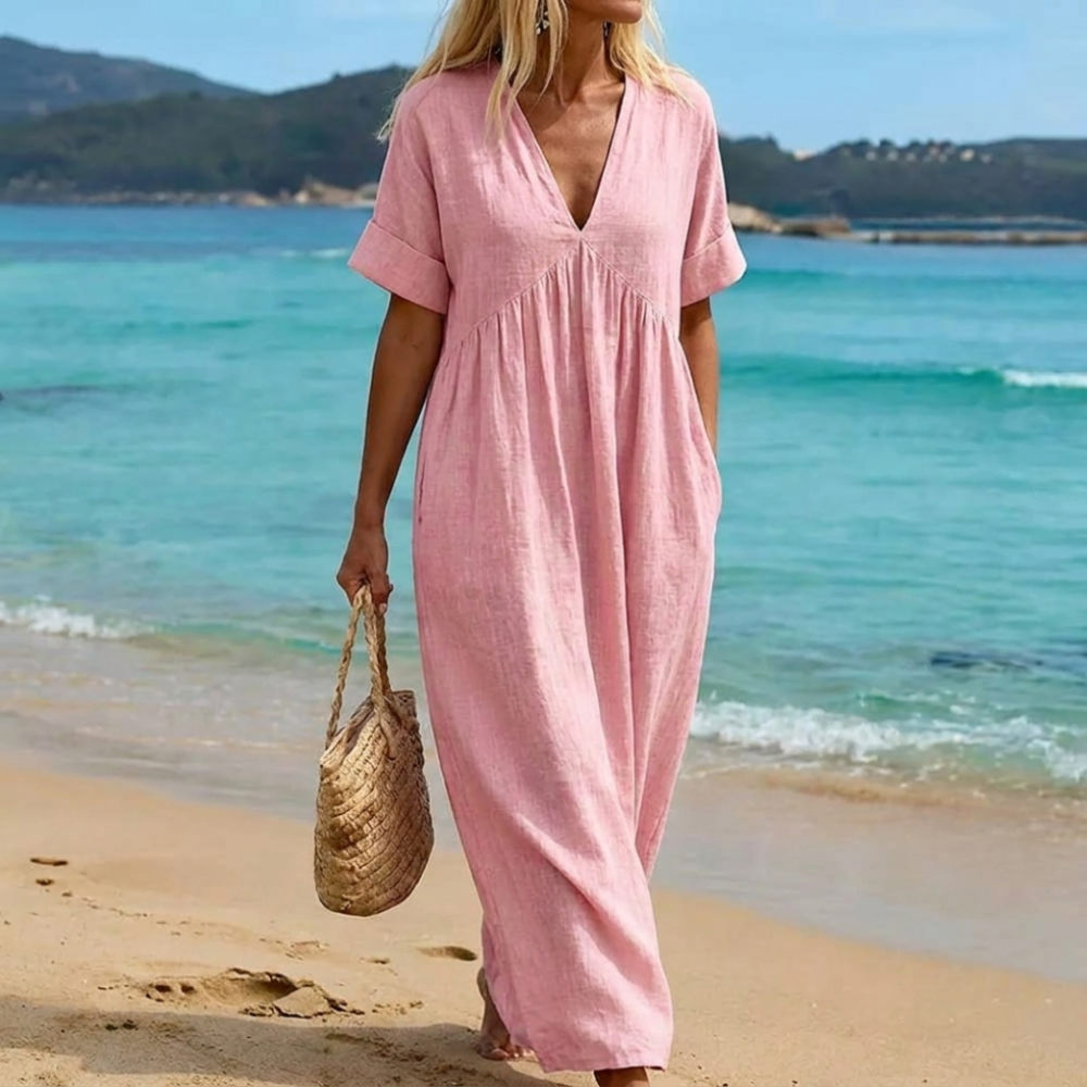 Vivianne | Vestido Maxi con Escote en V y Corte Amplio