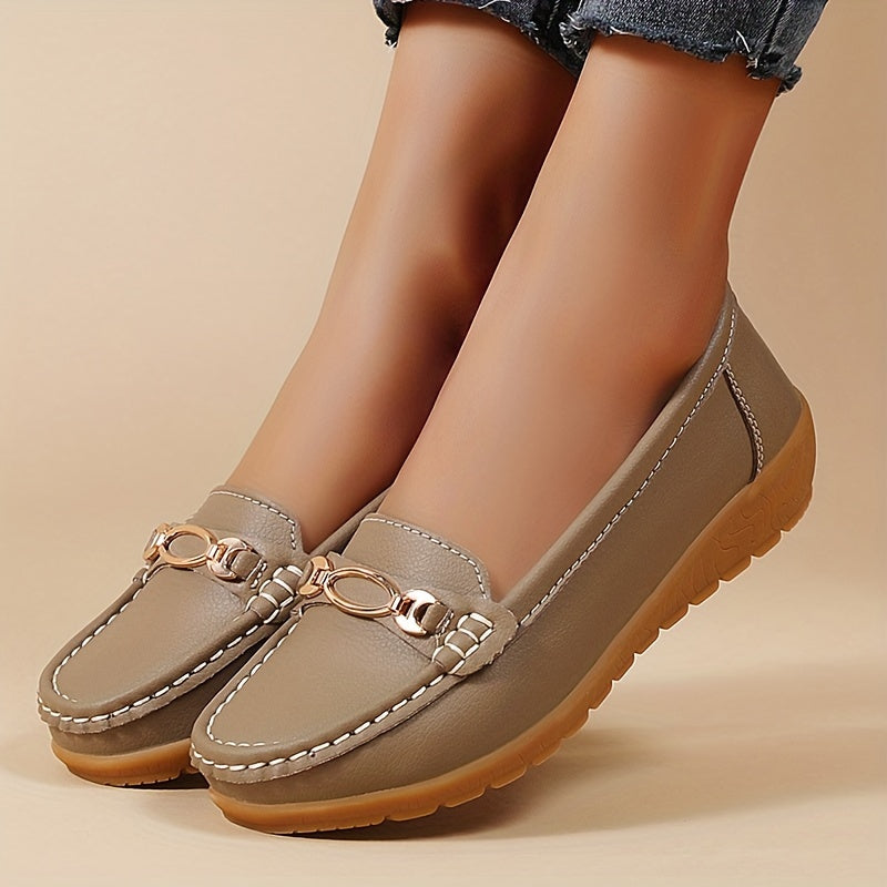 Bianca | Dames Leren Loafer met Gouden Ketting Detail en Comfort Zool