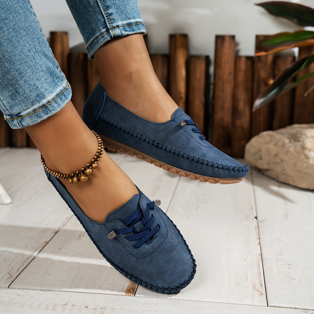 Vera | Mocasín de Ante para Mujer con Cordón Elástico y Costuras Artesanales