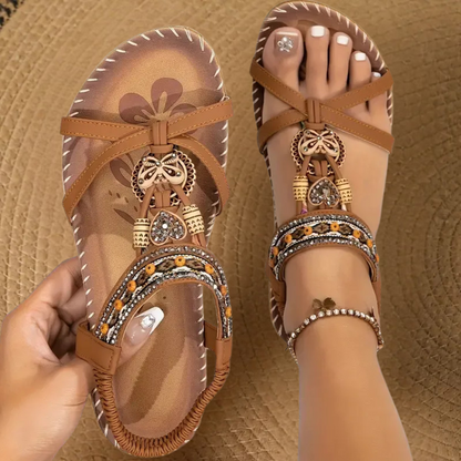 Ibiza | Sandalia Boho de Confort con Tira Elástica en el Talón y Cuentas