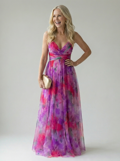 Isel | Vestido Maxi Cruzado Suave con Estampado Multicolor