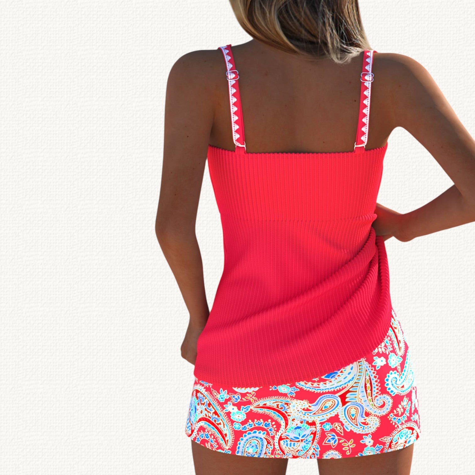 Palma | Tankini Acanalado con Falda Floral