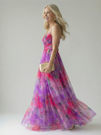 Isel | Vestido Maxi Cruzado Suave con Estampado Multicolor