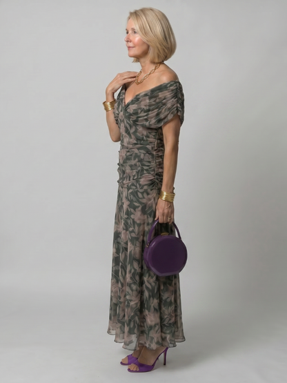 Calen | Vestido Midi Off-Shoulder Fluido