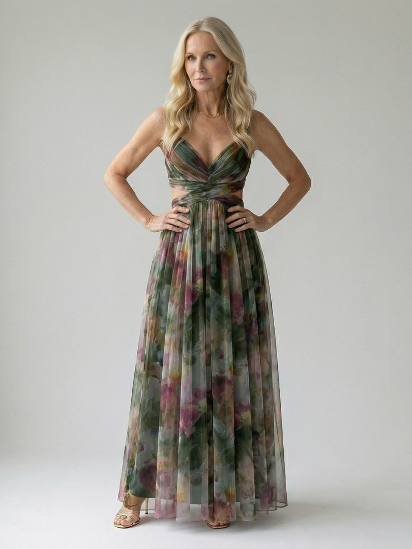 Isel | Vestido Maxi Cruzado Suave con Estampado Multicolor