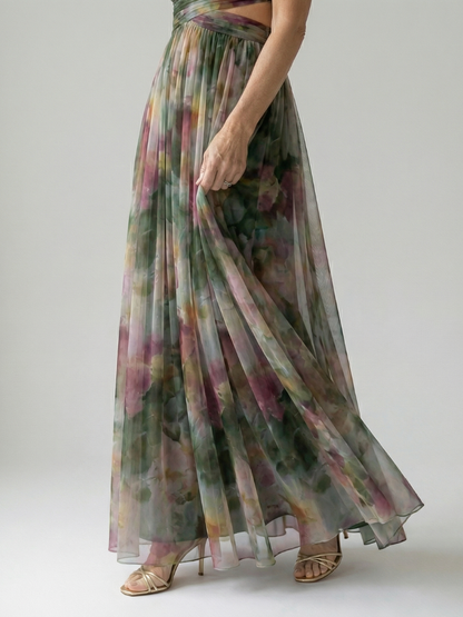 Isel | Vestido Maxi Cruzado Suave con Estampado Multicolor