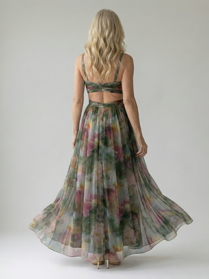 Isel | Vestido Maxi Cruzado Suave con Estampado Multicolor