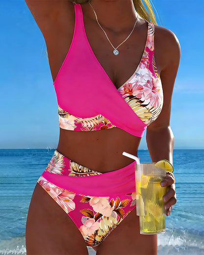 Hibisco | Bikini Cruzado Floral con Braga Alta